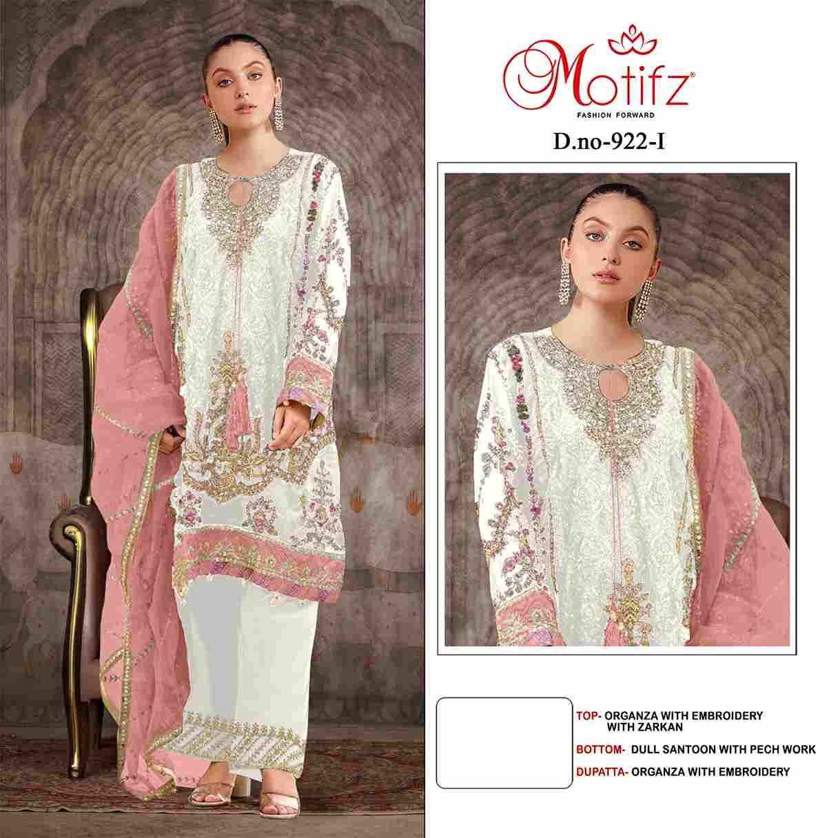 Motifz Hit Design 922 Colours By Motifz Beautiful Pakistani Suits Colorful Stylish Fancy Casual Wear & Ethnic Wear Organza Embroidered Dresses At Wholesale Price