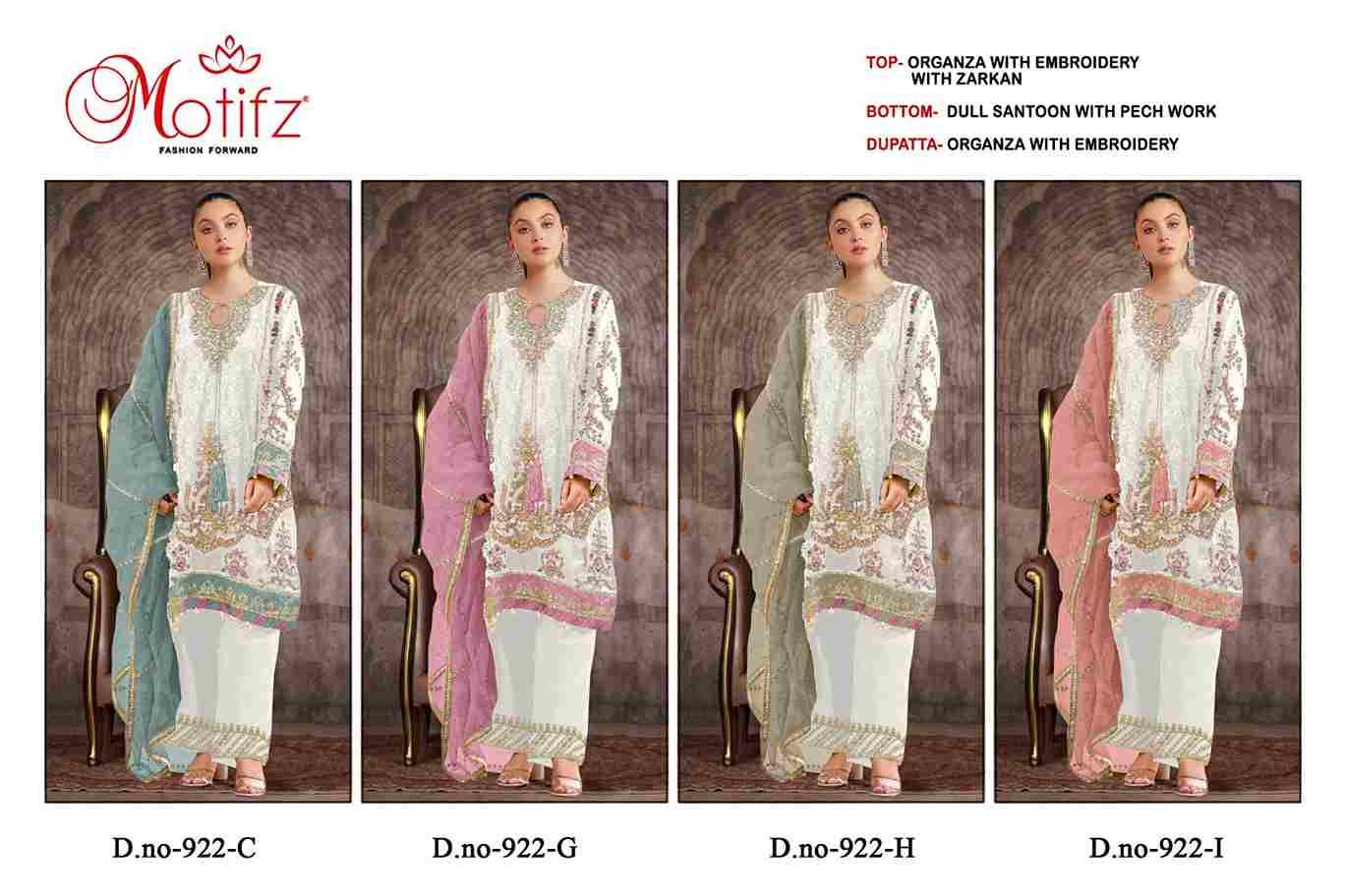 Motifz Hit Design 922 Colours By Motifz Beautiful Pakistani Suits Colorful Stylish Fancy Casual Wear & Ethnic Wear Organza Embroidered Dresses At Wholesale Price
