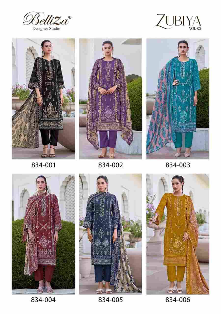 Zubiya Vol-3 By Belliza 834-001 To 834-006 Series Beautiful Festive Suits Stylish Fancy Colorful Casual Wear & Ethnic Wear Pure Cotton Print Dresses At Wholesale Price