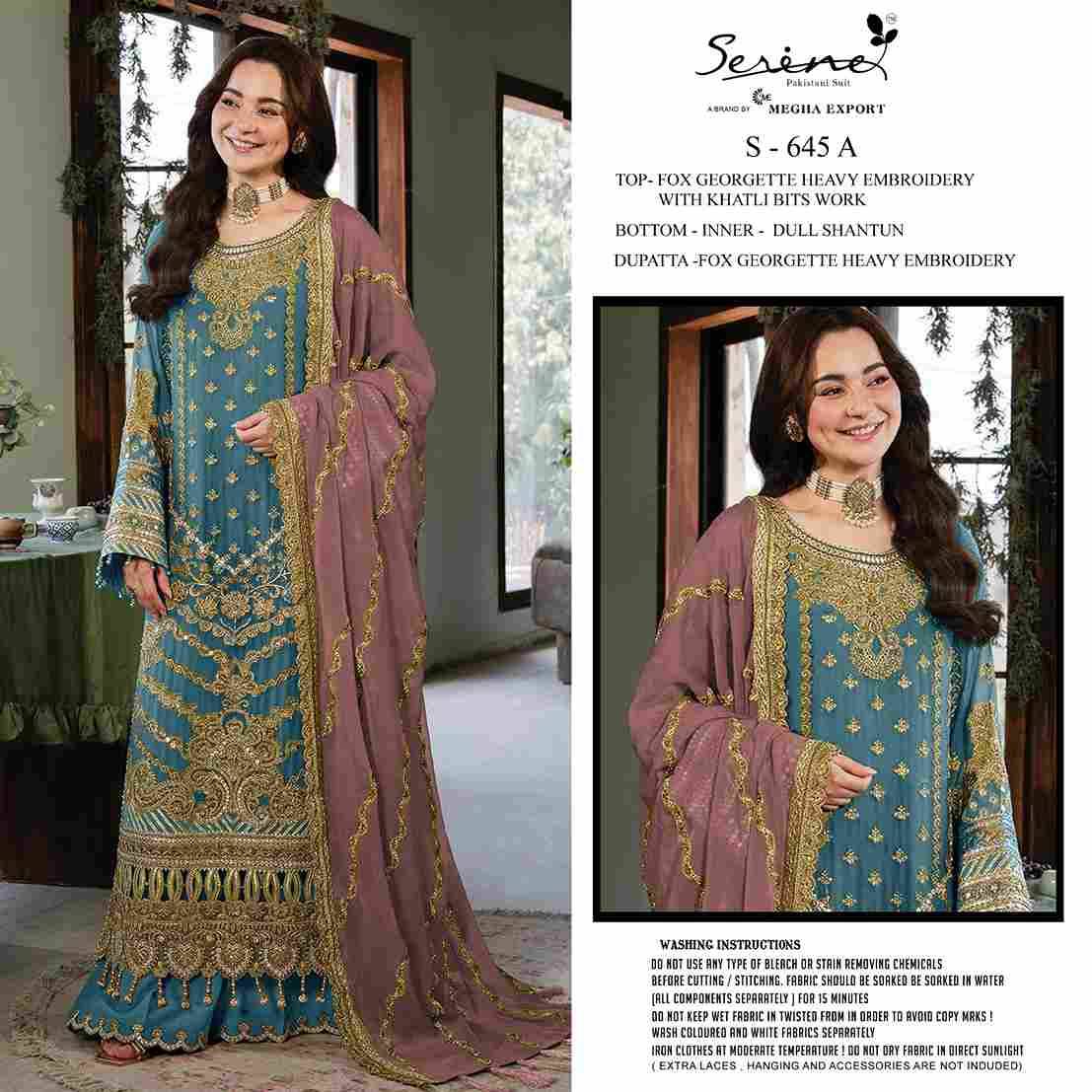 Serene Hit Design S-645 Colours By Serene S-645-A To S-645-D Series Designer Pakistani Suits Beautiful Fancy Colorful Stylish Party Wear & Occasional Wear Faux Georgette Embroidered Dresses At Wholesale Price