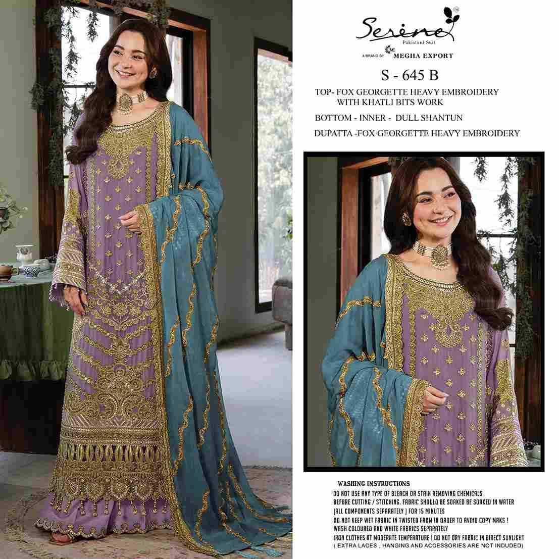 Serene Hit Design S-645 Colours By Serene S-645-A To S-645-D Series Designer Pakistani Suits Beautiful Fancy Colorful Stylish Party Wear & Occasional Wear Faux Georgette Embroidered Dresses At Wholesale Price