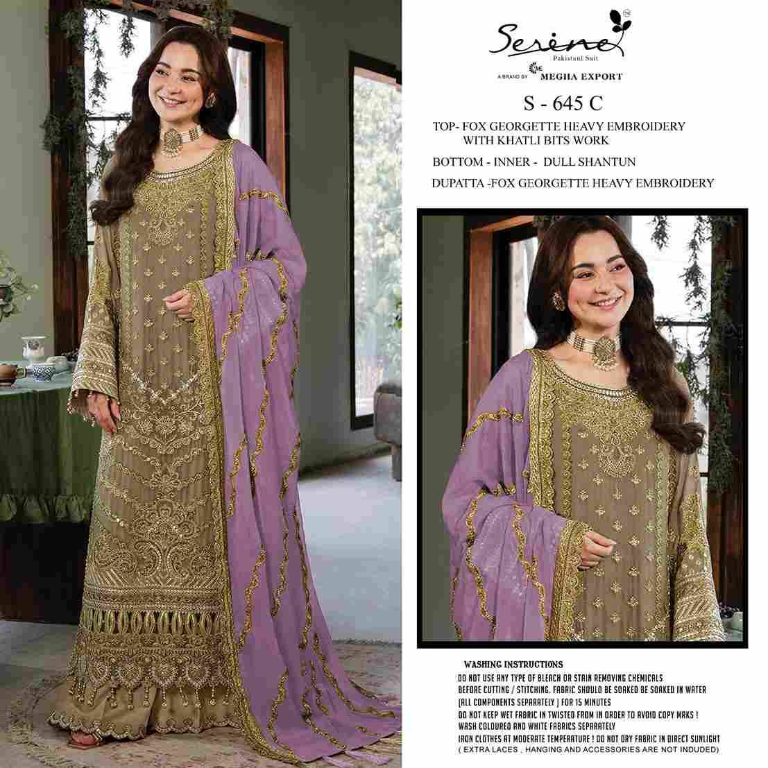 Serene Hit Design S-645 Colours By Serene S-645-A To S-645-D Series Designer Pakistani Suits Beautiful Fancy Colorful Stylish Party Wear & Occasional Wear Faux Georgette Embroidered Dresses At Wholesale Price