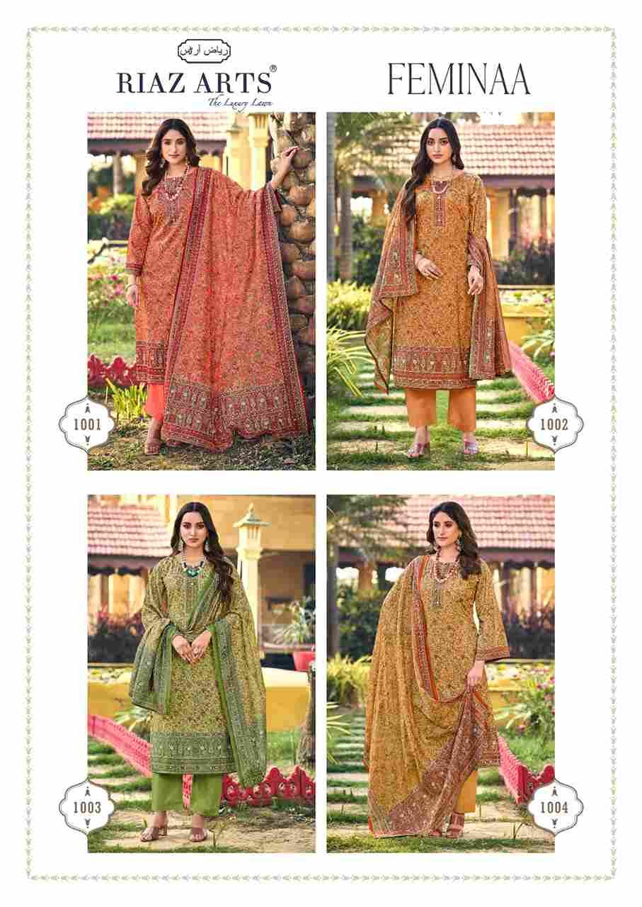Feminaa By Riaz Arts 1001 To 1004 Series Beautiful Festive Suits Colorful Stylish Fancy Casual Wear & Ethnic Wear Pure Cotton Print Dresses At Wholesale Price