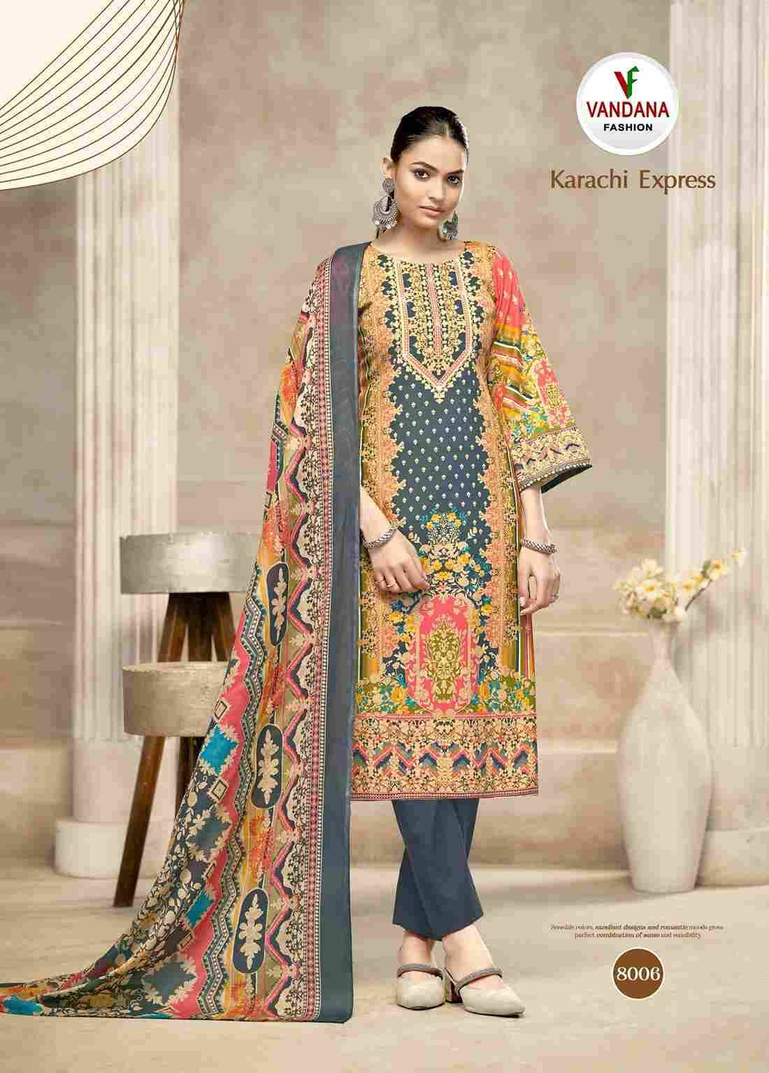 Karachi Express Vol-8 By Vandana Fashion 8001 To 8008 Series Beautiful Festive Suits Stylish Fancy Colorful Casual Wear & Ethnic Wear Soft Cotton Print Dresses At Wholesale Price