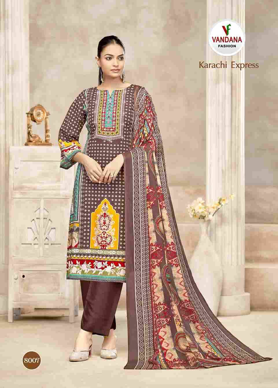 Karachi Express Vol-8 By Vandana Fashion 8001 To 8008 Series Beautiful Festive Suits Stylish Fancy Colorful Casual Wear & Ethnic Wear Soft Cotton Print Dresses At Wholesale Price