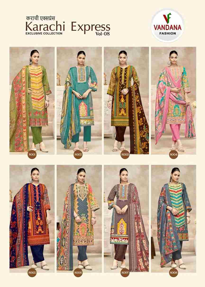 Karachi Express Vol-8 By Vandana Fashion 8001 To 8008 Series Beautiful Festive Suits Stylish Fancy Colorful Casual Wear & Ethnic Wear Soft Cotton Print Dresses At Wholesale Price