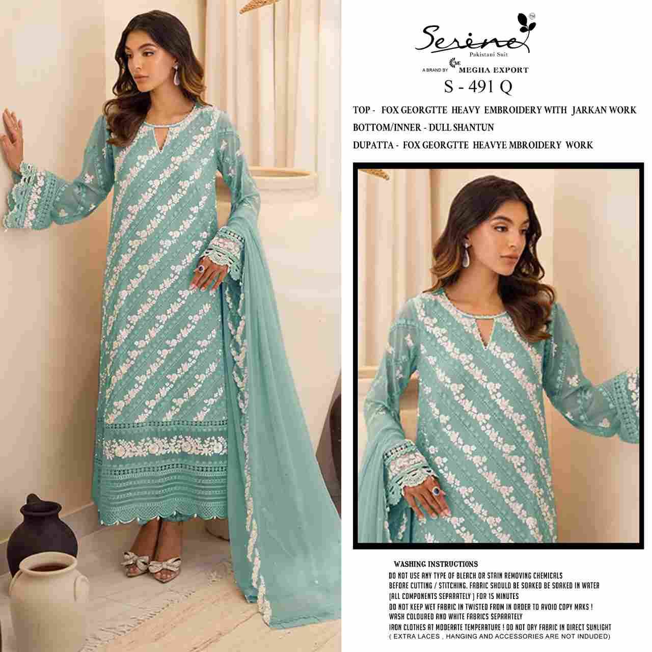 Serene Hit Design S-491 Colours Vol-5 By Serene S-491-Q To S-491-T Series Designer Pakistani Suits Beautiful Fancy Colorful Stylish Party Wear & Occasional Wear Faux Georgette Embroidered Dresses At Wholesale Price