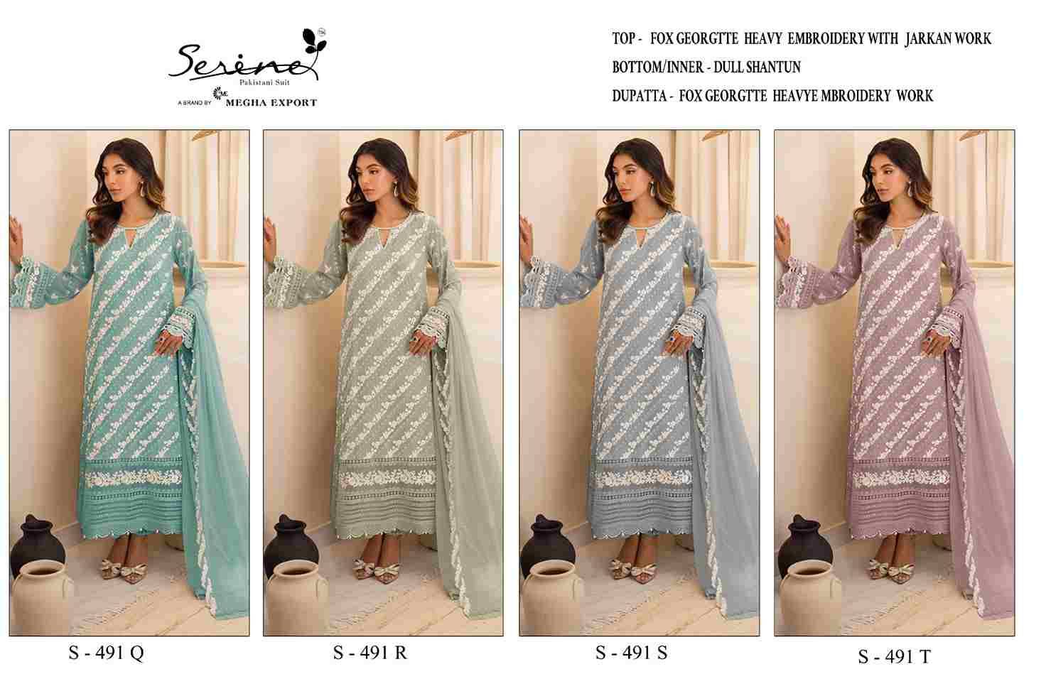 Serene Hit Design S-491 Colours Vol-5 By Serene S-491-Q To S-491-T Series Designer Pakistani Suits Beautiful Fancy Colorful Stylish Party Wear & Occasional Wear Faux Georgette Embroidered Dresses At Wholesale Price
