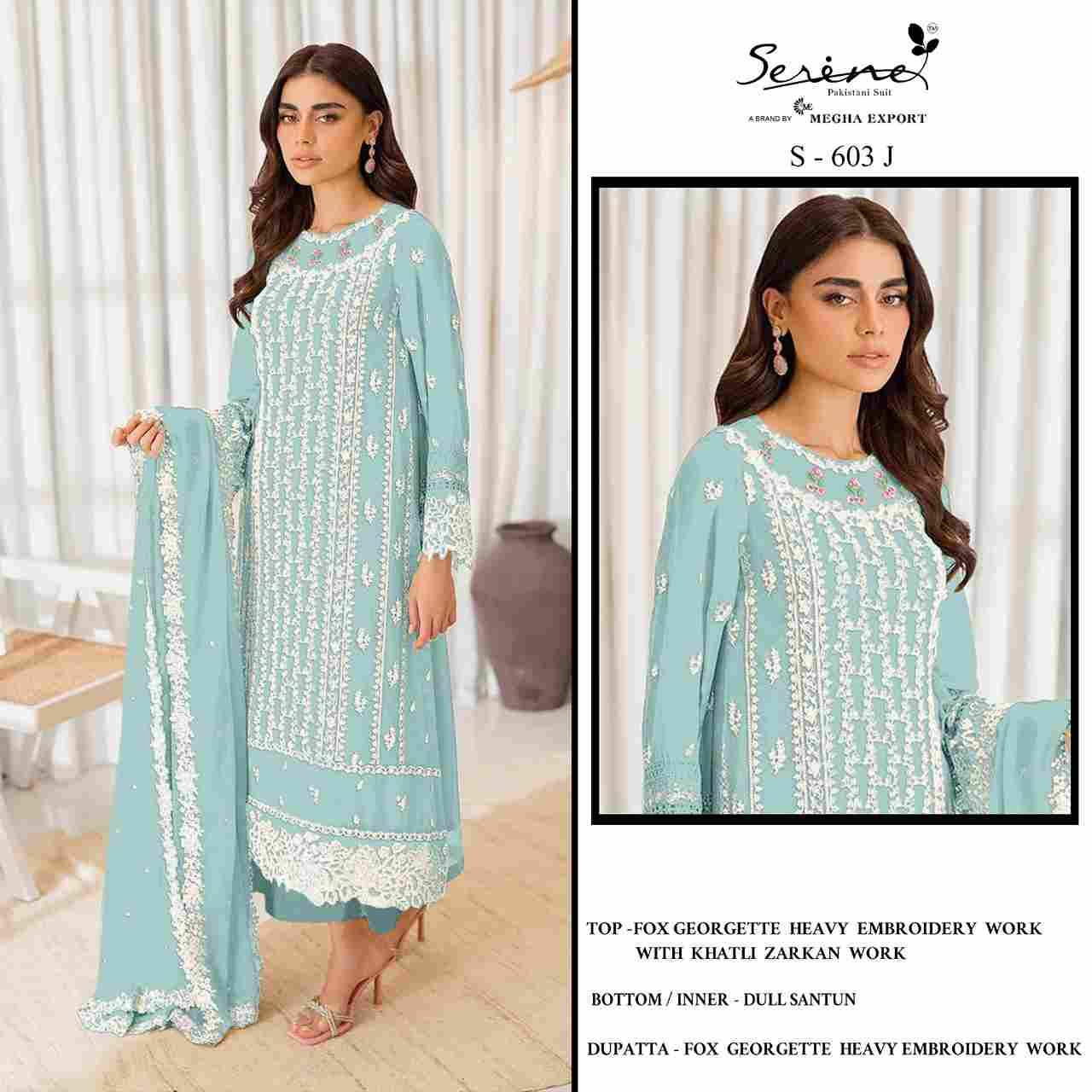 Serene Hit Design S-603 Colours Vol-3 By Serene S-603-I To S-603-L Series Designer Pakistani Suits Beautiful Fancy Colorful Stylish Party Wear & Occasional Wear Faux Georgette Embroidered Dresses At Wholesale Price