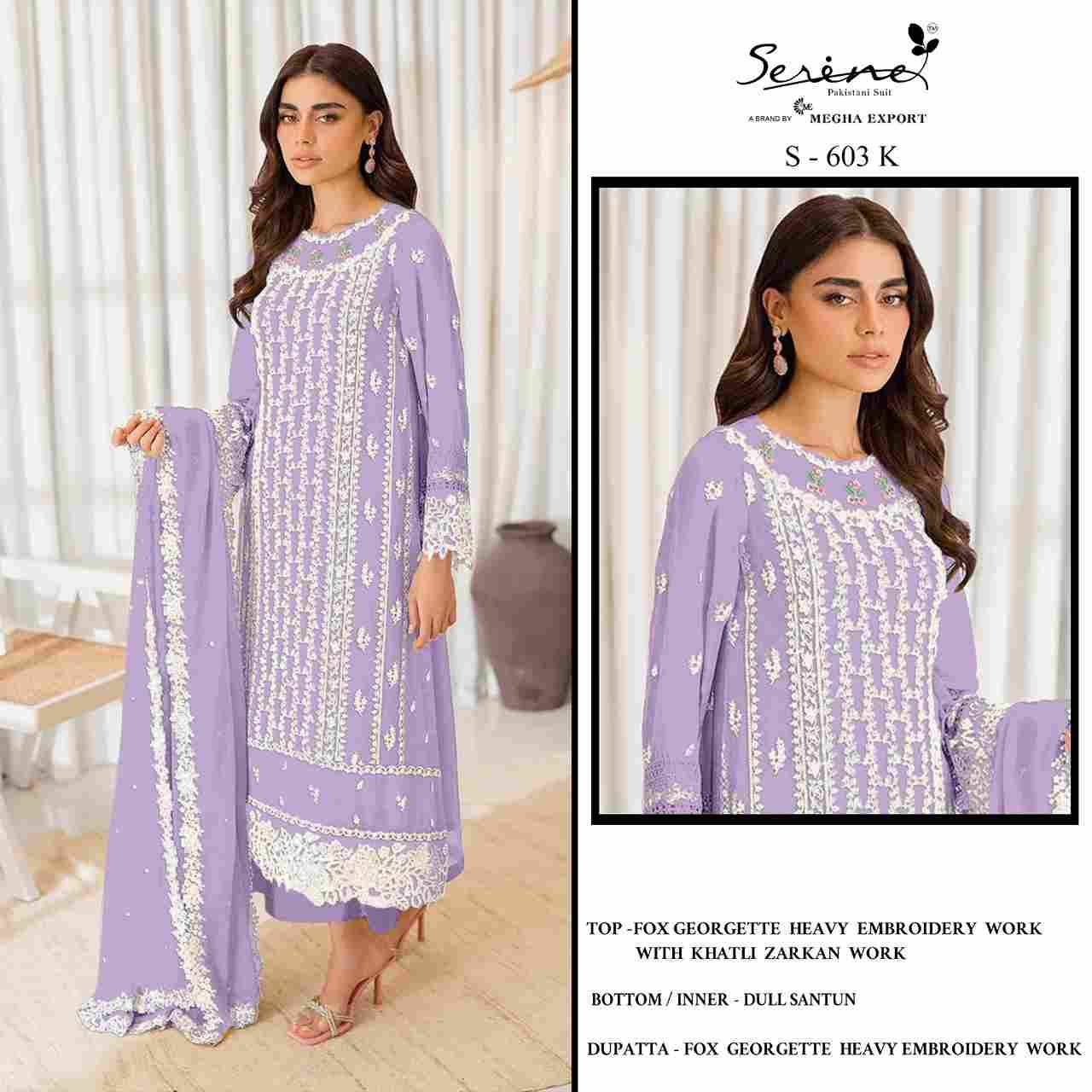 Serene Hit Design S-603 Colours Vol-3 By Serene S-603-I To S-603-L Series Designer Pakistani Suits Beautiful Fancy Colorful Stylish Party Wear & Occasional Wear Faux Georgette Embroidered Dresses At Wholesale Price