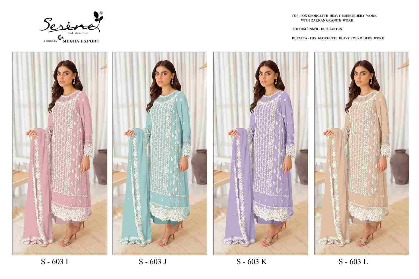 Serene Hit Design S-603 Colours Vol-3 By Serene S-603-I To S-603-L Series Designer Pakistani Suits Beautiful Fancy Colorful Stylish Party Wear & Occasional Wear Faux Georgette Embroidered Dresses At Wholesale Price