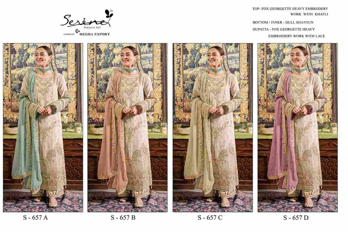 Serene Hit Design S-657 Colours By Serene S-657-A To S-657-D Series Designer Pakistani Suits Beautiful Fancy Colorful Stylish Party Wear & Occasional Wear Faux Georgette Embroidered Dresses At Wholesale Price