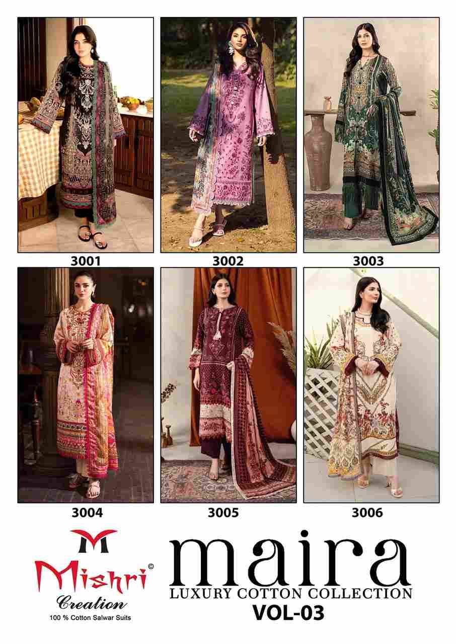 Maira Vol-3 By Mishri 3001 To 3006 Series Beautiful Suits Stylish Colorful Fancy Casual Wear & Ethnic Wear Heavy Cotton Print Dresses At Wholesale Price