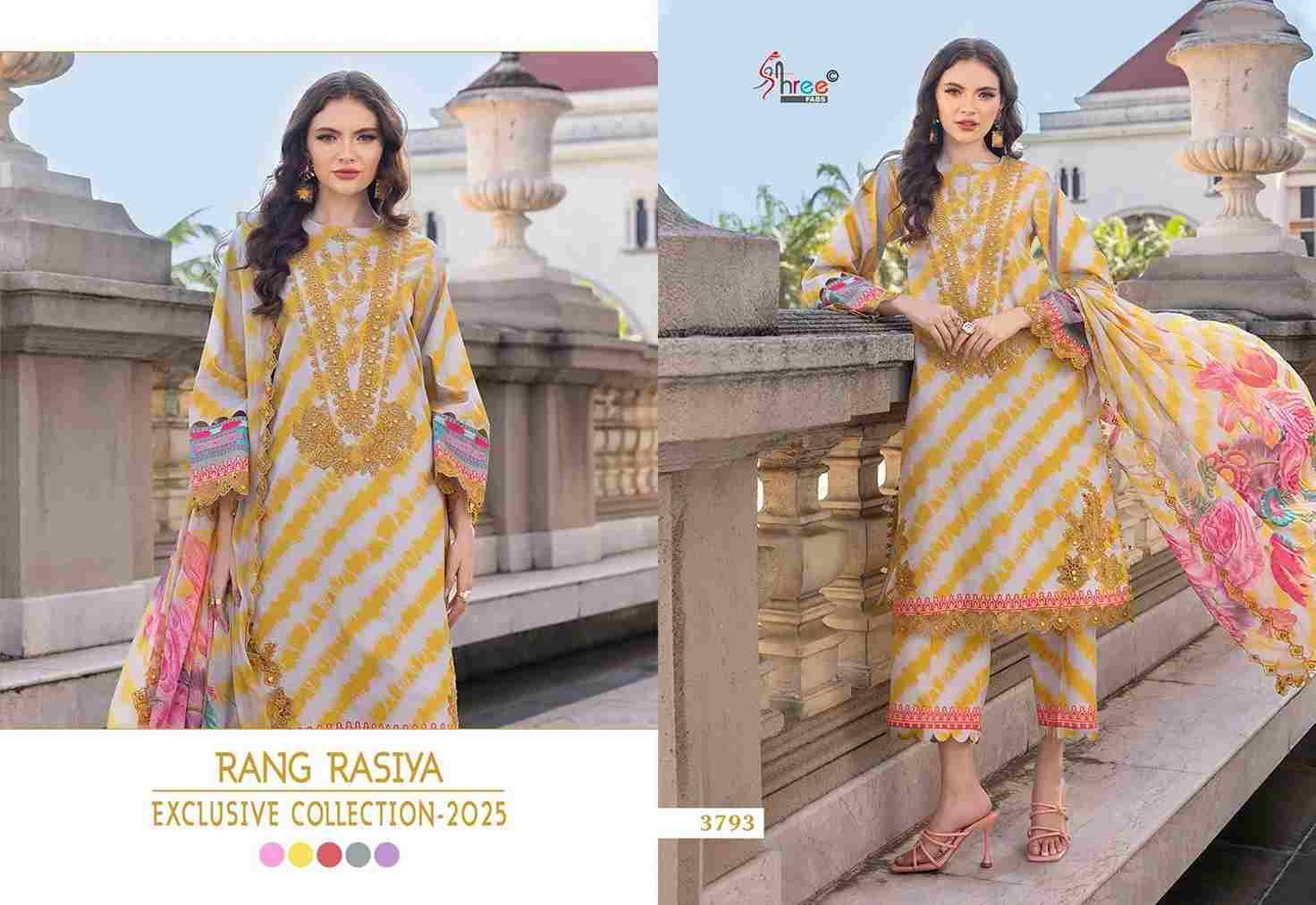 Rang Rasiya Exclusive Collection-2025 By Shree Fabs 3791 To 3795 Series Beautiful Pakistani Suits Colorful Stylish Fancy Casual Wear & Ethnic Wear Pure Cotton Embroidered Dresses At Wholesale Price