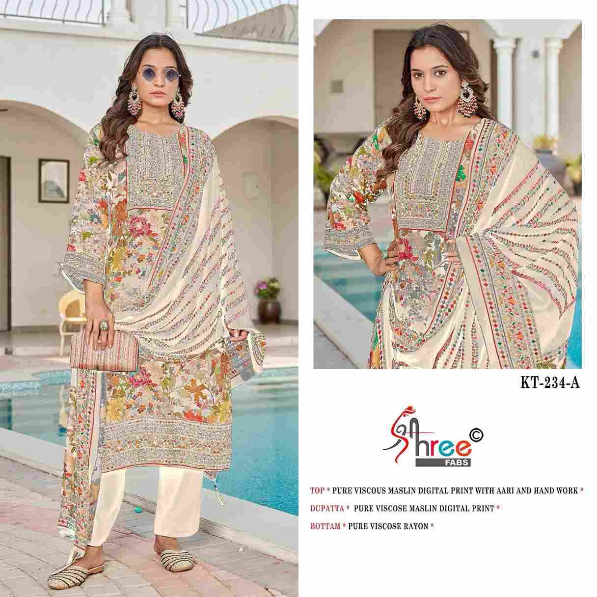Shree Fabs Hit Design KT-234 Colours By Shree Fabs KT-234 To KT-234-A Series Designer Pakistani Suits Beautiful Fancy Stylish Colorful Party Wear & Occasional Wear Pure Viscose Muslin Embroidery Dresses At Wholesale Price