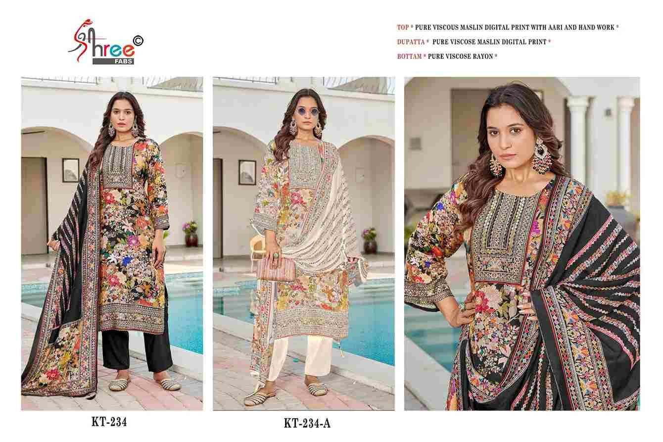 Shree Fabs Hit Design KT-234 Colours By Shree Fabs KT-234 To KT-234-A Series Designer Pakistani Suits Beautiful Fancy Stylish Colorful Party Wear & Occasional Wear Pure Viscose Muslin Embroidery Dresses At Wholesale Price