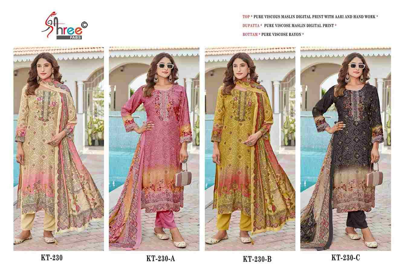 Shree Fabs Hit Design KT-230 Colours By Shree Fabs KT-230 To KT-230-C Series Designer Pakistani Suits Beautiful Fancy Stylish Colorful Party Wear & Occasional Wear Pure Viscose Muslin Embroidery Dresses At Wholesale Price