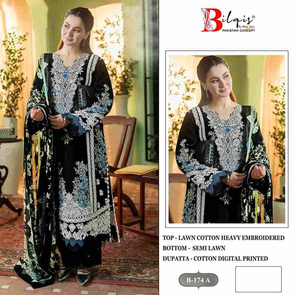 Bilqis 174 Colours By Bilqis 174-A To 174-D Series Beautiful Pakistani Suits Stylish Fancy Colorful Party Wear & Occasional Wear Cotton Lawn Embroidery Dresses At Wholesale Price