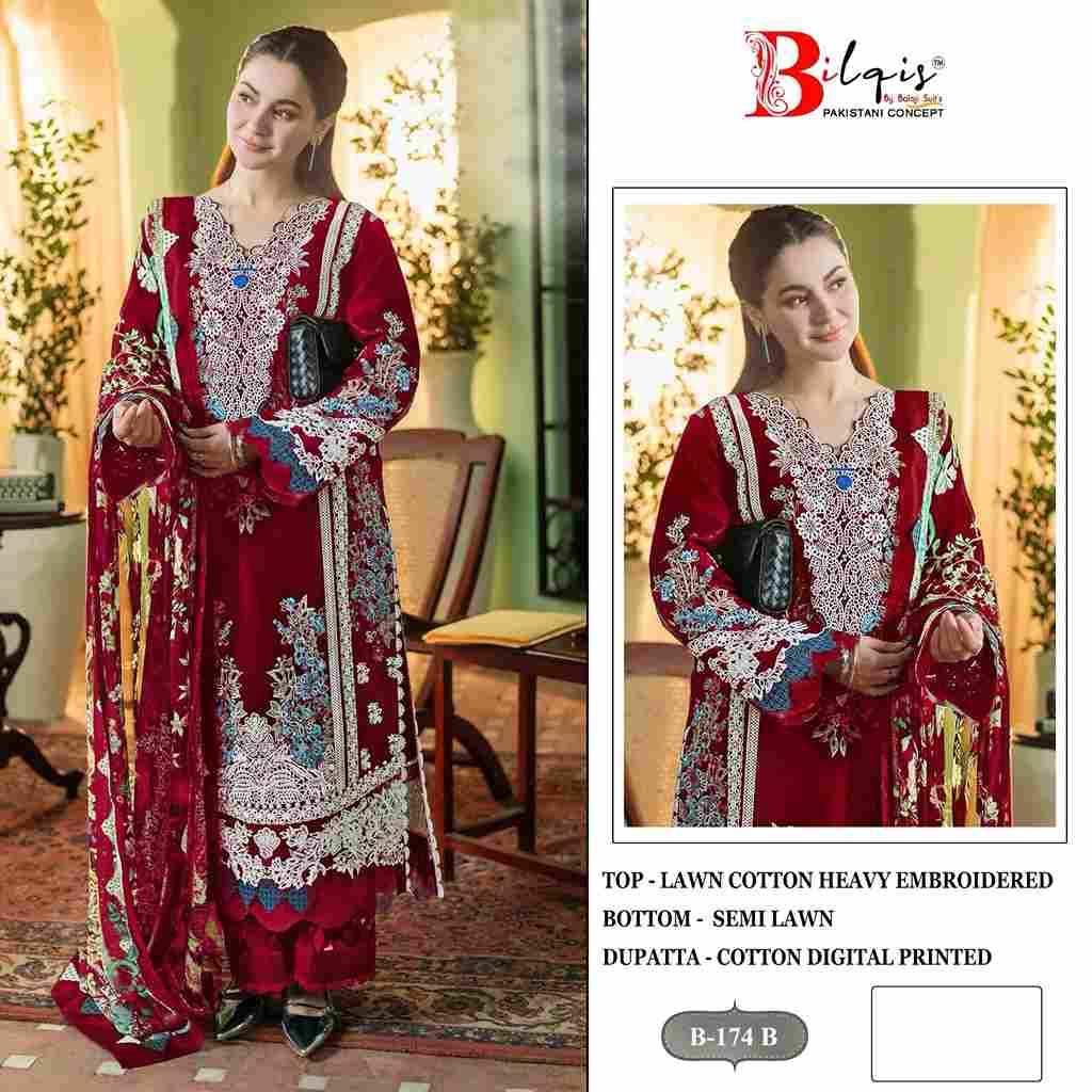 Bilqis 174 Colours By Bilqis 174-A To 174-D Series Beautiful Pakistani Suits Stylish Fancy Colorful Party Wear & Occasional Wear Cotton Lawn Embroidery Dresses At Wholesale Price