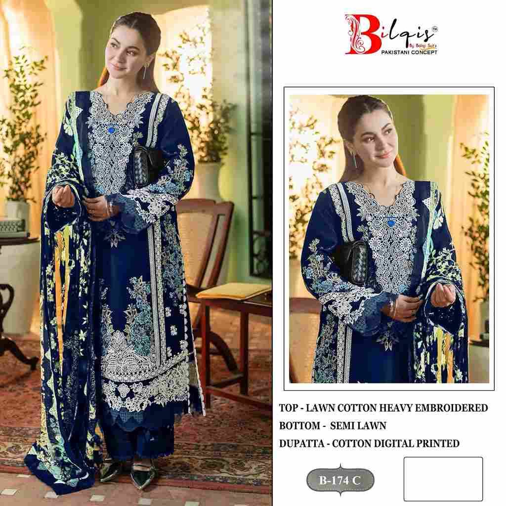 Bilqis 174 Colours By Bilqis 174-A To 174-D Series Beautiful Pakistani Suits Stylish Fancy Colorful Party Wear & Occasional Wear Cotton Lawn Embroidery Dresses At Wholesale Price