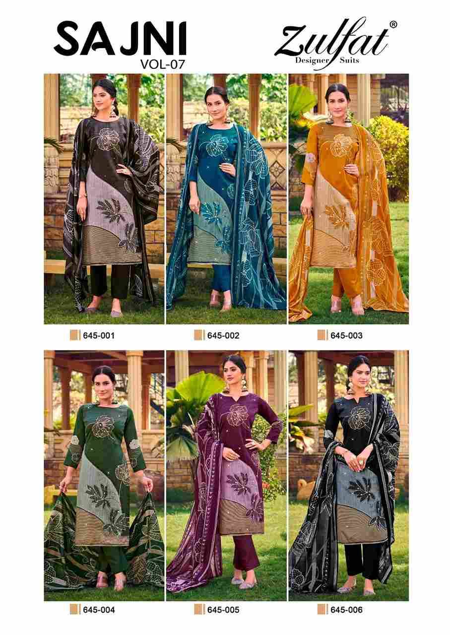 Sajni Vol-7 By Zulfat 645-001 To 645-006 Series Beautiful Festive Suits Stylish Fancy Colorful Casual Wear & Ethnic Wear Pure Jam Cotton Print Dresses At Wholesale Price