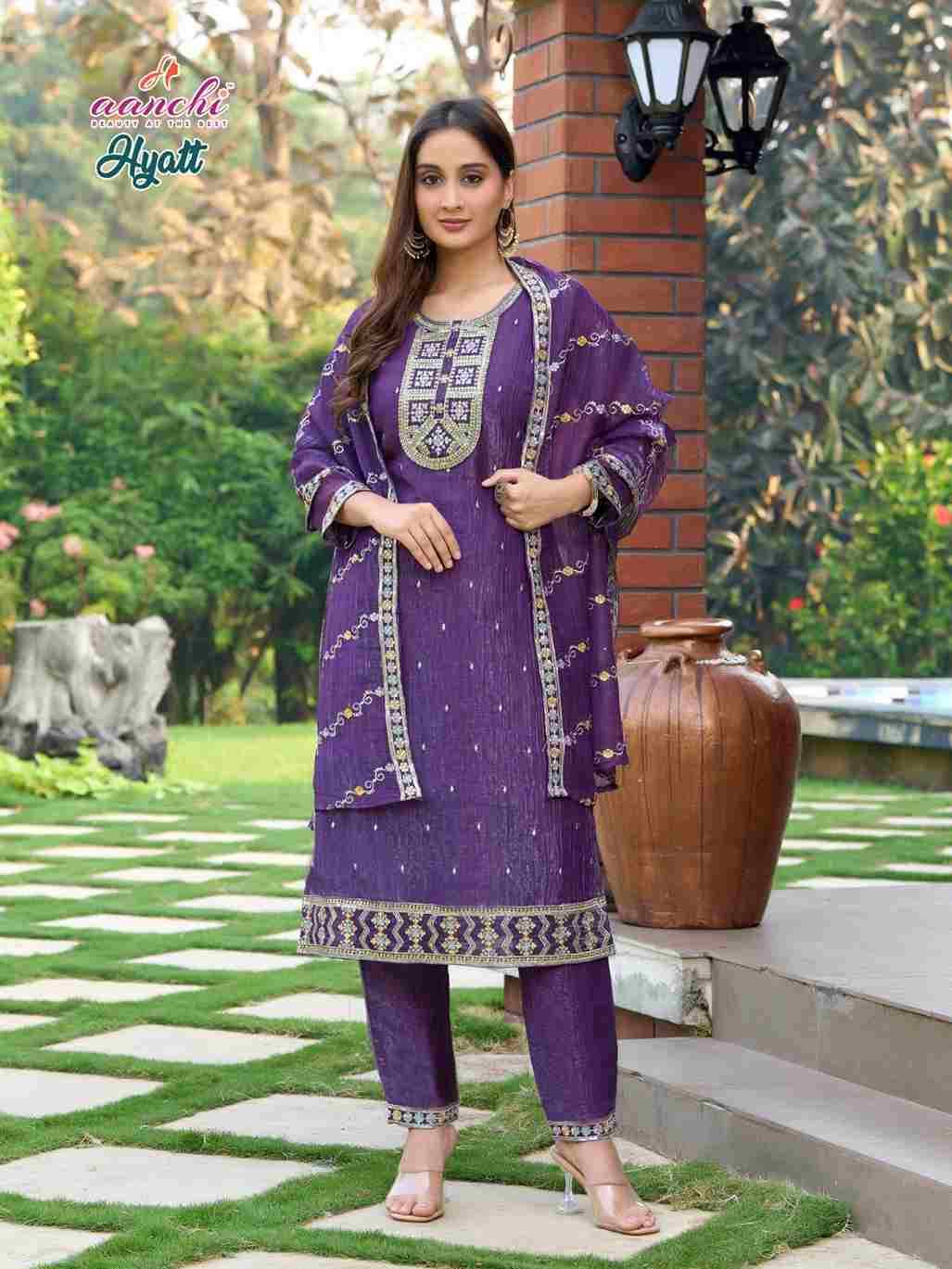 Hyatt By Aanchi 1001 To 1004 Series Designer Festive Suits Beautiful Stylish Fancy Colorful Party Wear & Occasional Wear Crunchy Dresses At Wholesale Price