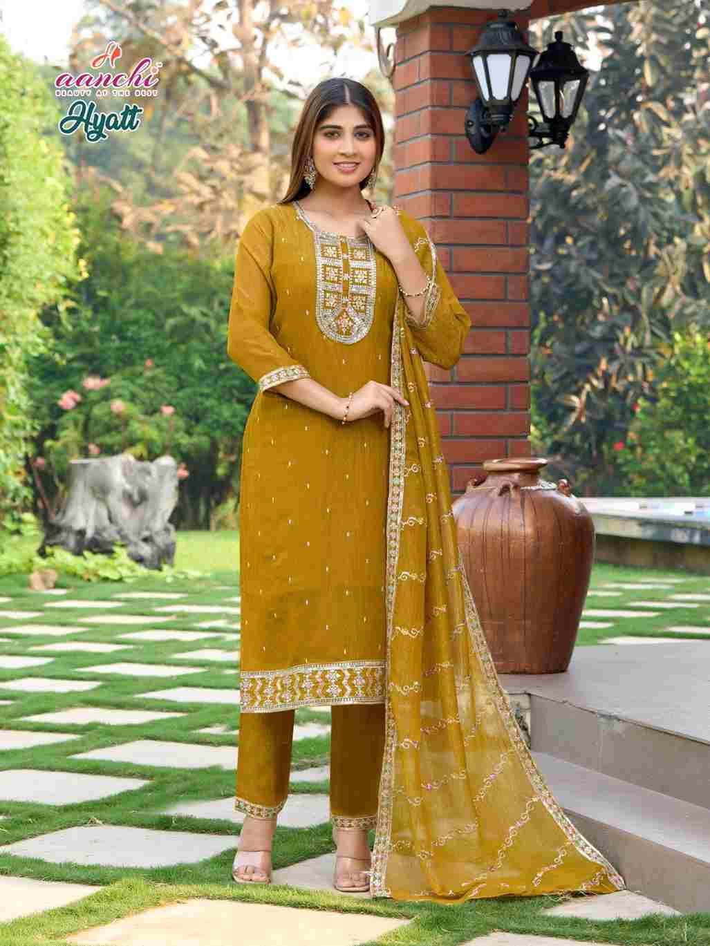 Hyatt By Aanchi 1001 To 1004 Series Designer Festive Suits Beautiful Stylish Fancy Colorful Party Wear & Occasional Wear Crunchy Dresses At Wholesale Price