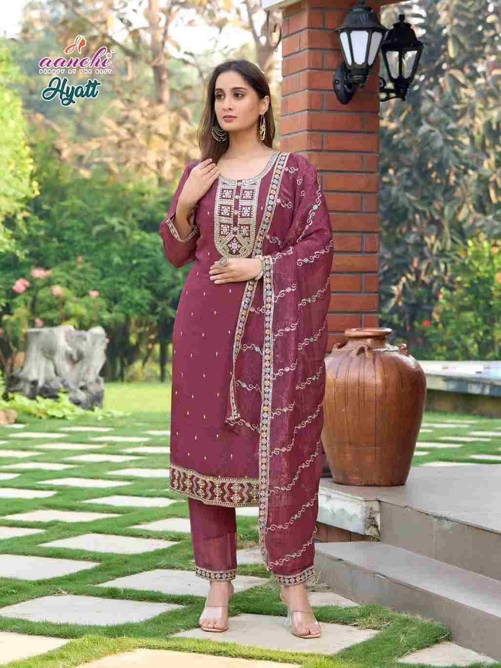 Hyatt By Aanchi 1001 To 1004 Series Designer Festive Suits Beautiful Stylish Fancy Colorful Party Wear & Occasional Wear Crunchy Dresses At Wholesale Price