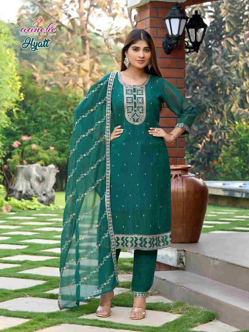 Hyatt By Aanchi 1001 To 1004 Series Designer Festive Suits Beautiful Stylish Fancy Colorful Party Wear & Occasional Wear Crunchy Dresses At Wholesale Price