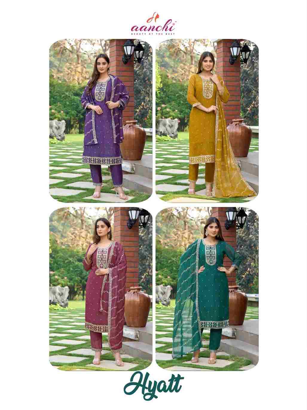 Hyatt By Aanchi 1001 To 1004 Series Designer Festive Suits Beautiful Stylish Fancy Colorful Party Wear & Occasional Wear Crunchy Dresses At Wholesale Price