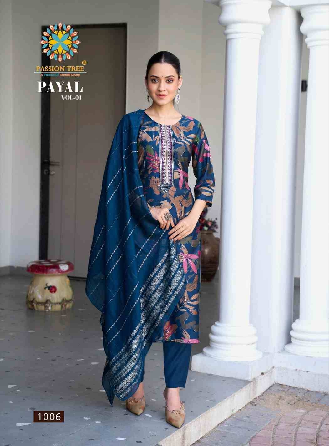 Payal Vol-1 By Passion Tree 1001 To 1008 Series Beautiful Festive Suits Colorful Stylish Fancy Casual Wear & Ethnic Wear Vertican Print Dresses At Wholesale Price