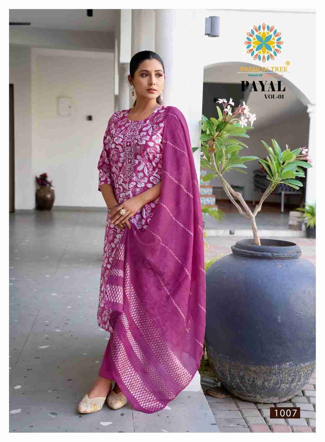 Payal Vol-1 By Passion Tree 1001 To 1008 Series Beautiful Festive Suits Colorful Stylish Fancy Casual Wear & Ethnic Wear Vertican Print Dresses At Wholesale Price