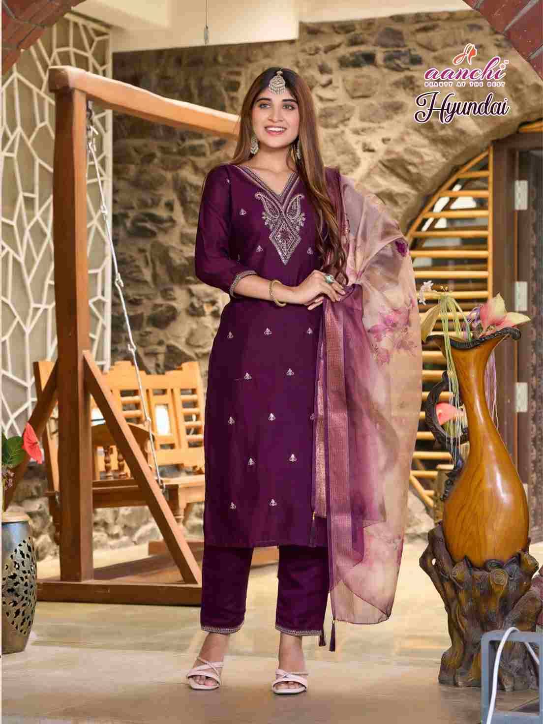 Hyundai By Aanchi 1001 To 1004 Series Designer Festive Suits Beautiful Stylish Fancy Colorful Party Wear & Occasional Wear Vichitra Shimmer Dresses At Wholesale Price