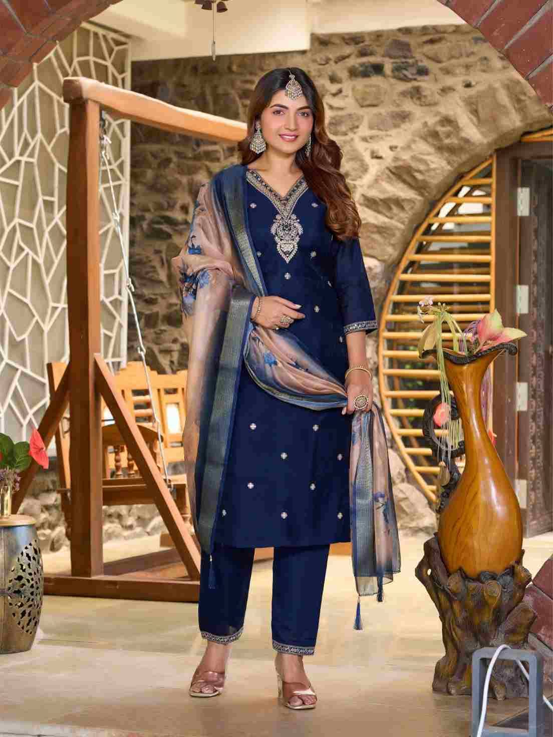 Hyundai By Aanchi 1001 To 1004 Series Designer Festive Suits Beautiful Stylish Fancy Colorful Party Wear & Occasional Wear Vichitra Shimmer Dresses At Wholesale Price