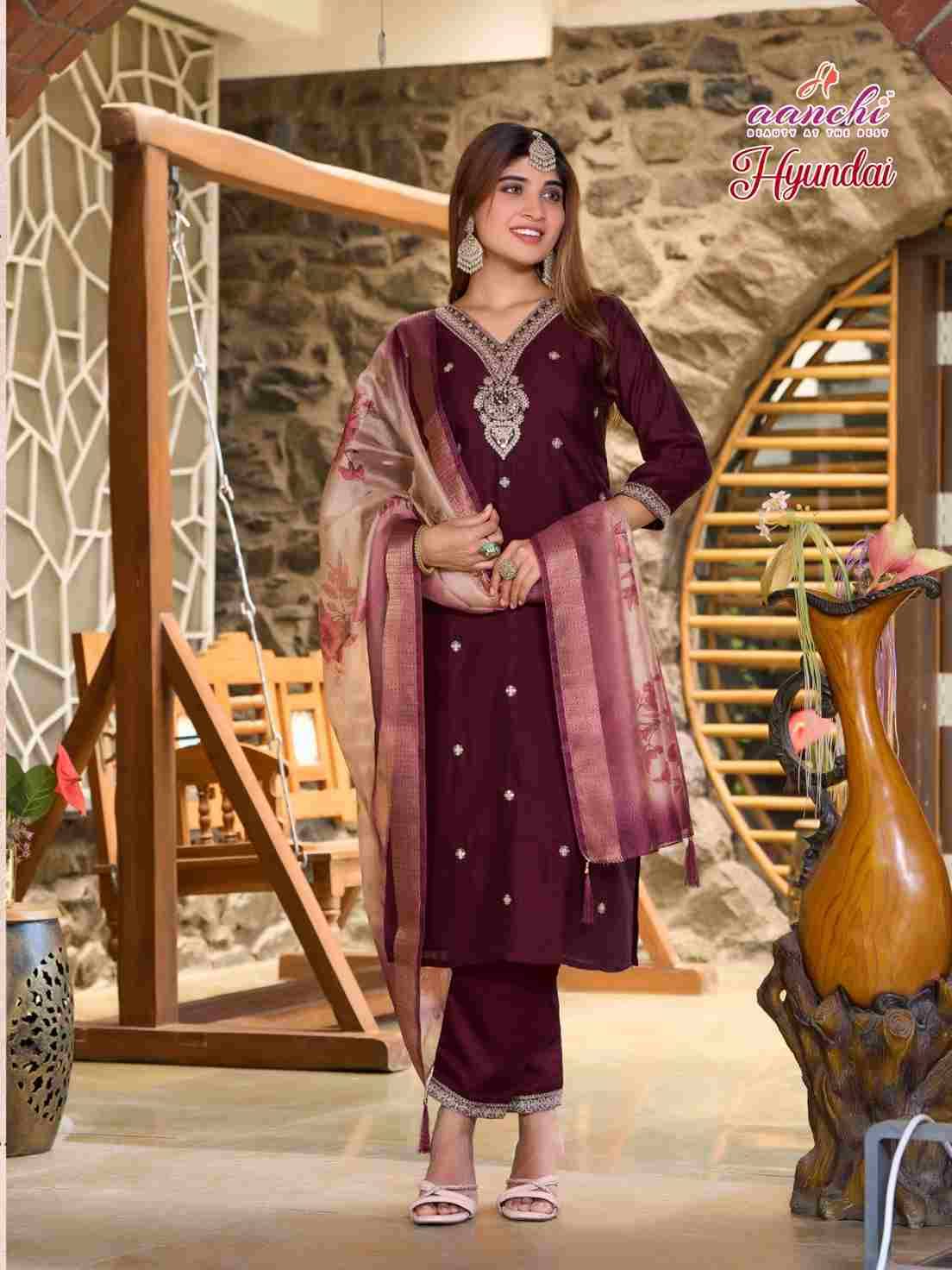 Hyundai By Aanchi 1001 To 1004 Series Designer Festive Suits Beautiful Stylish Fancy Colorful Party Wear & Occasional Wear Vichitra Shimmer Dresses At Wholesale Price