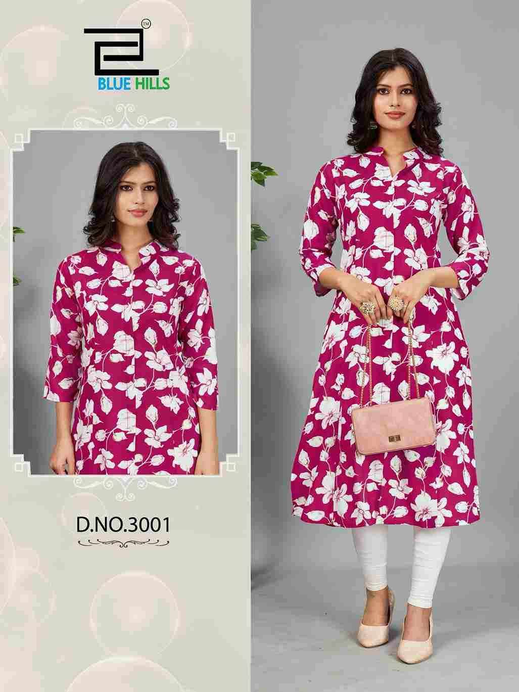 Maher Vol-3 By Blue Hills 3001 To 3007 Series Designer Stylish Fancy Colorful Beautiful Party Wear & Ethnic Wear Collection Rayon Print Kurtis At Wholesale Price