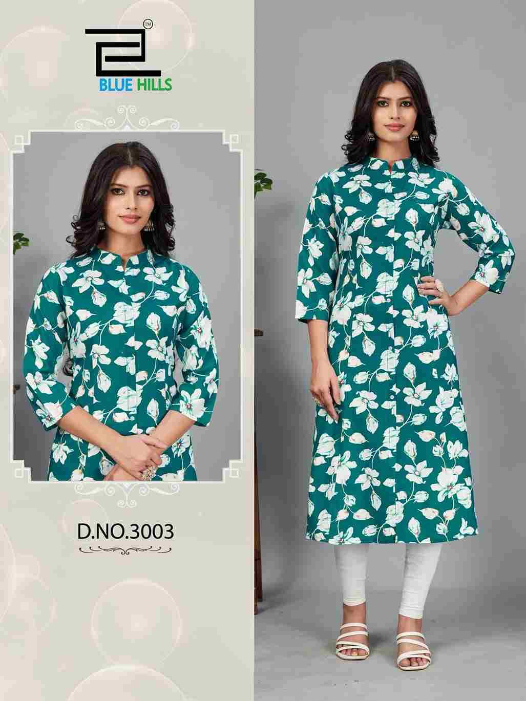 Maher Vol-3 By Blue Hills 3001 To 3007 Series Designer Stylish Fancy Colorful Beautiful Party Wear & Ethnic Wear Collection Rayon Print Kurtis At Wholesale Price