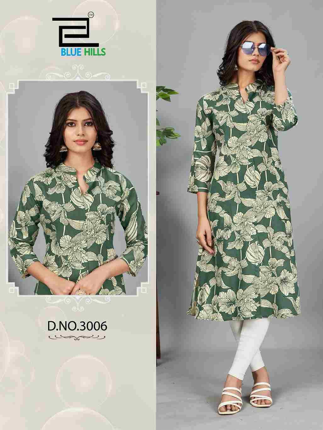 Maher Vol-3 By Blue Hills 3001 To 3007 Series Designer Stylish Fancy Colorful Beautiful Party Wear & Ethnic Wear Collection Rayon Print Kurtis At Wholesale Price