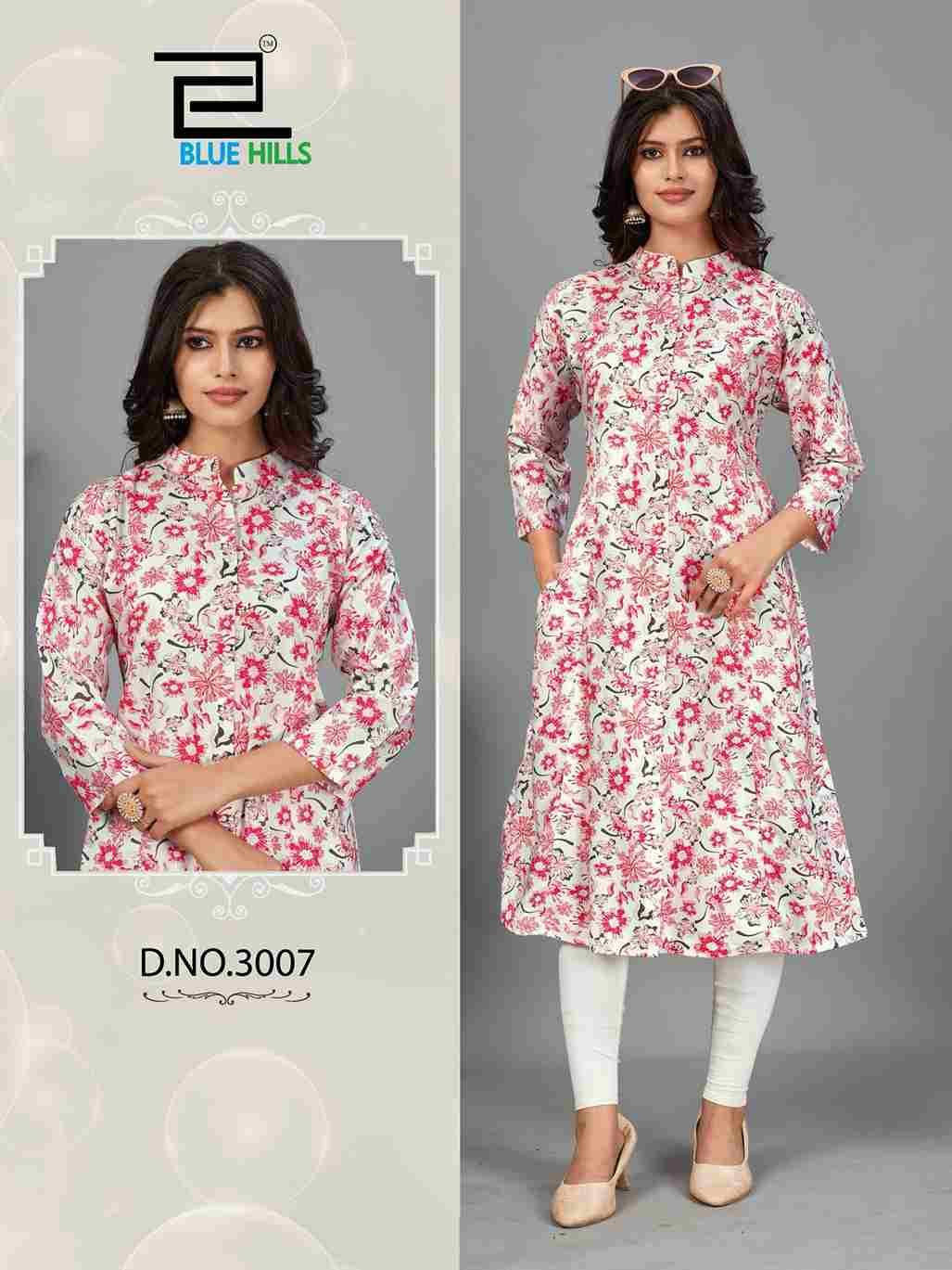 Maher Vol-3 By Blue Hills 3001 To 3007 Series Designer Stylish Fancy Colorful Beautiful Party Wear & Ethnic Wear Collection Rayon Print Kurtis At Wholesale Price