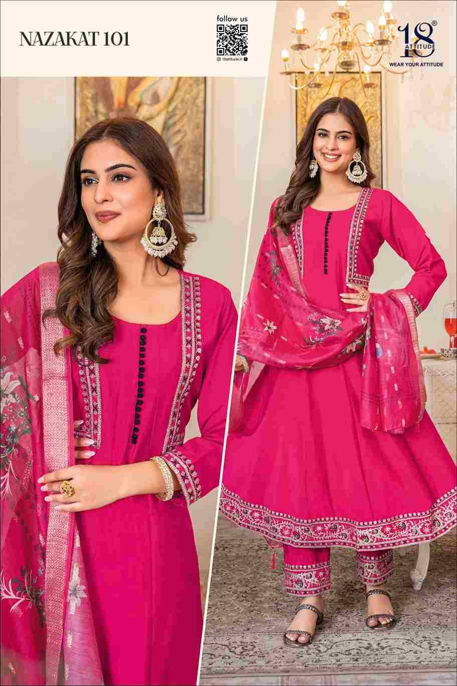 Nazakat By 18 Attitude 101 To 104 Series Beautiful Festive Suits Stylish Fancy Colorful Casual Wear & Ethnic Wear Pure Muslin Dresses At Wholesale Price
