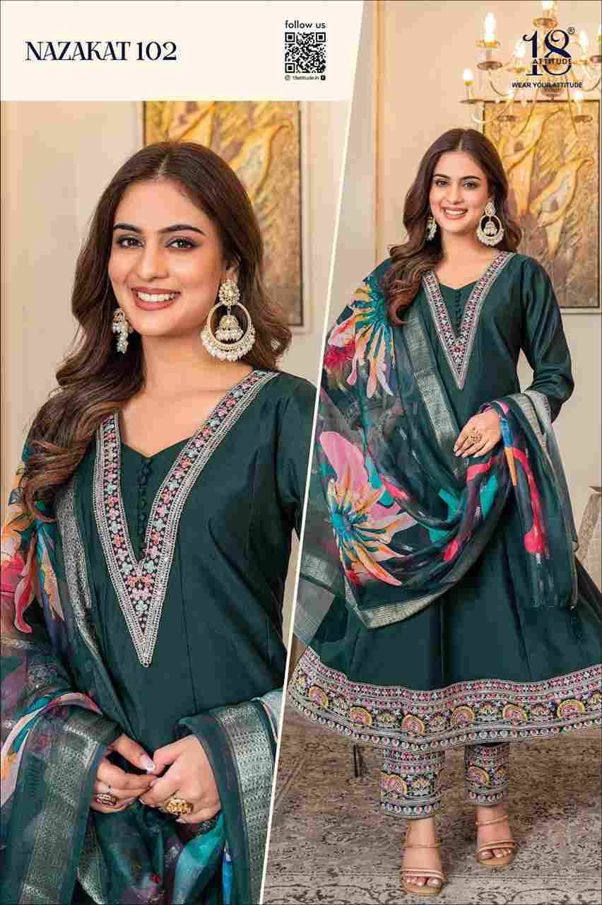 Nazakat By 18 Attitude 101 To 104 Series Beautiful Festive Suits Stylish Fancy Colorful Casual Wear & Ethnic Wear Pure Muslin Dresses At Wholesale Price