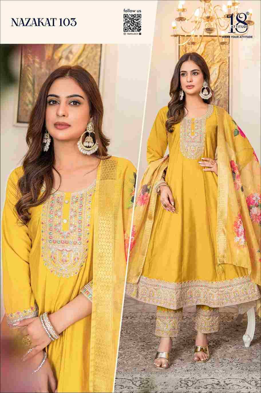 Nazakat By 18 Attitude 101 To 104 Series Beautiful Festive Suits Stylish Fancy Colorful Casual Wear & Ethnic Wear Pure Muslin Dresses At Wholesale Price
