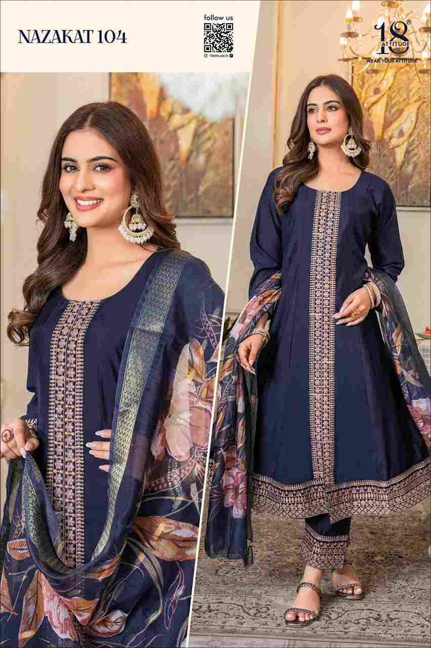 Nazakat By 18 Attitude 101 To 104 Series Beautiful Festive Suits Stylish Fancy Colorful Casual Wear & Ethnic Wear Pure Muslin Dresses At Wholesale Price