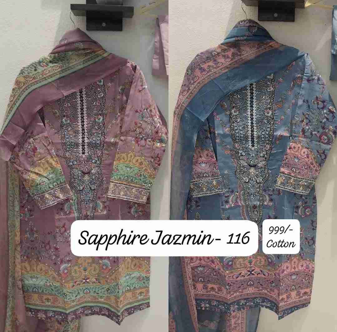 Jazmin Vol-116 By Sapphire 116-A To 116-C Series Beautiful Pakistani Suits Stylish Fancy Colorful Party Wear & Occasional Wear Pure Lawn Cotton Embroidered Dresses At Wholesale Price