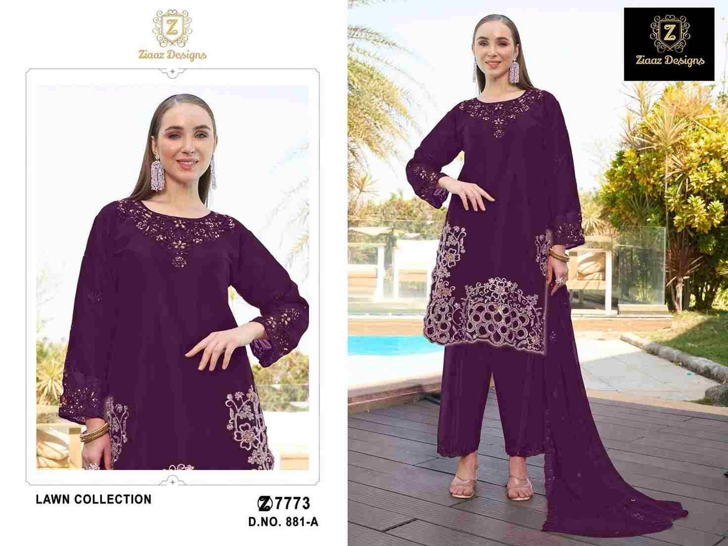 Ziaaz Designs Hit Design 881 Colours By Ziaaz Designs 881-A To 881-D Series Beautiful Pakistani Suits Colorful Stylish Fancy Casual Wear & Ethnic Wear Cambric Cotton Embroidered Dresses At Wholesale Price