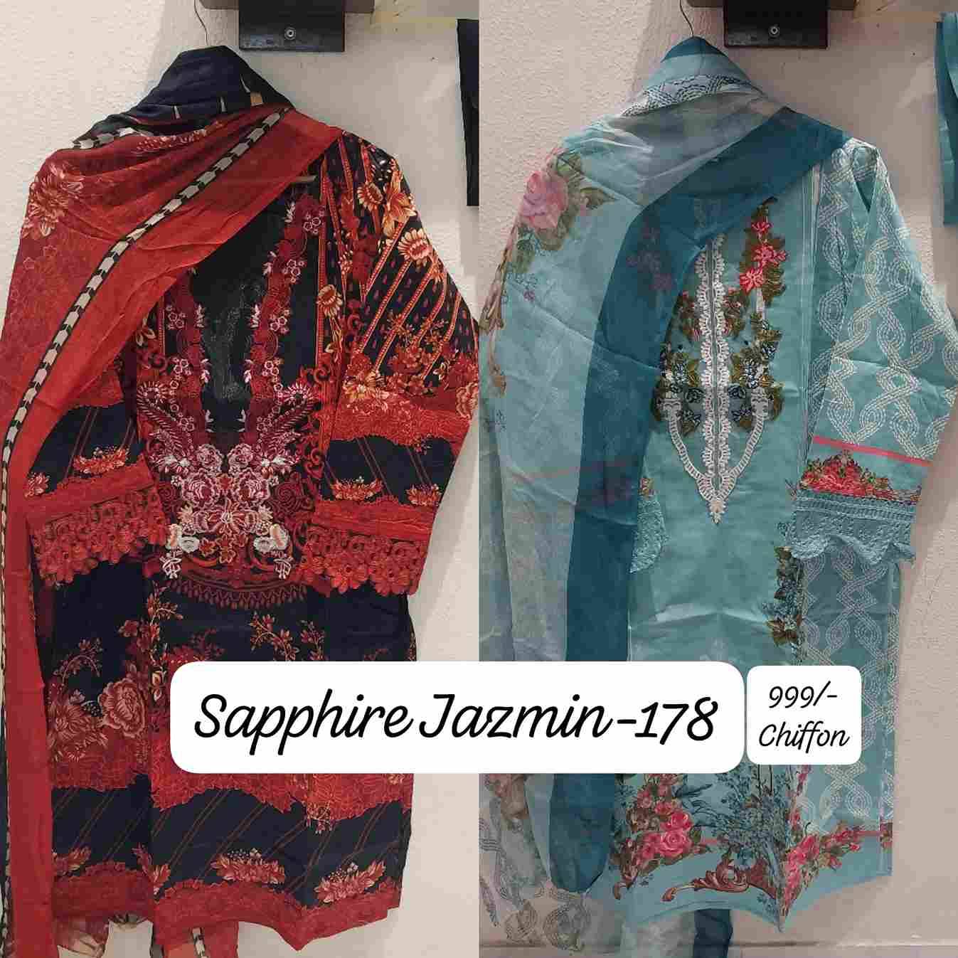 Jazmin Vol-178 By Sapphire 174-A To 178-B Series Beautiful Pakistani Suits Stylish Fancy Colorful Party Wear & Occasional Wear Pure Lawn Cotton Embroidered Dresses At Wholesale Price