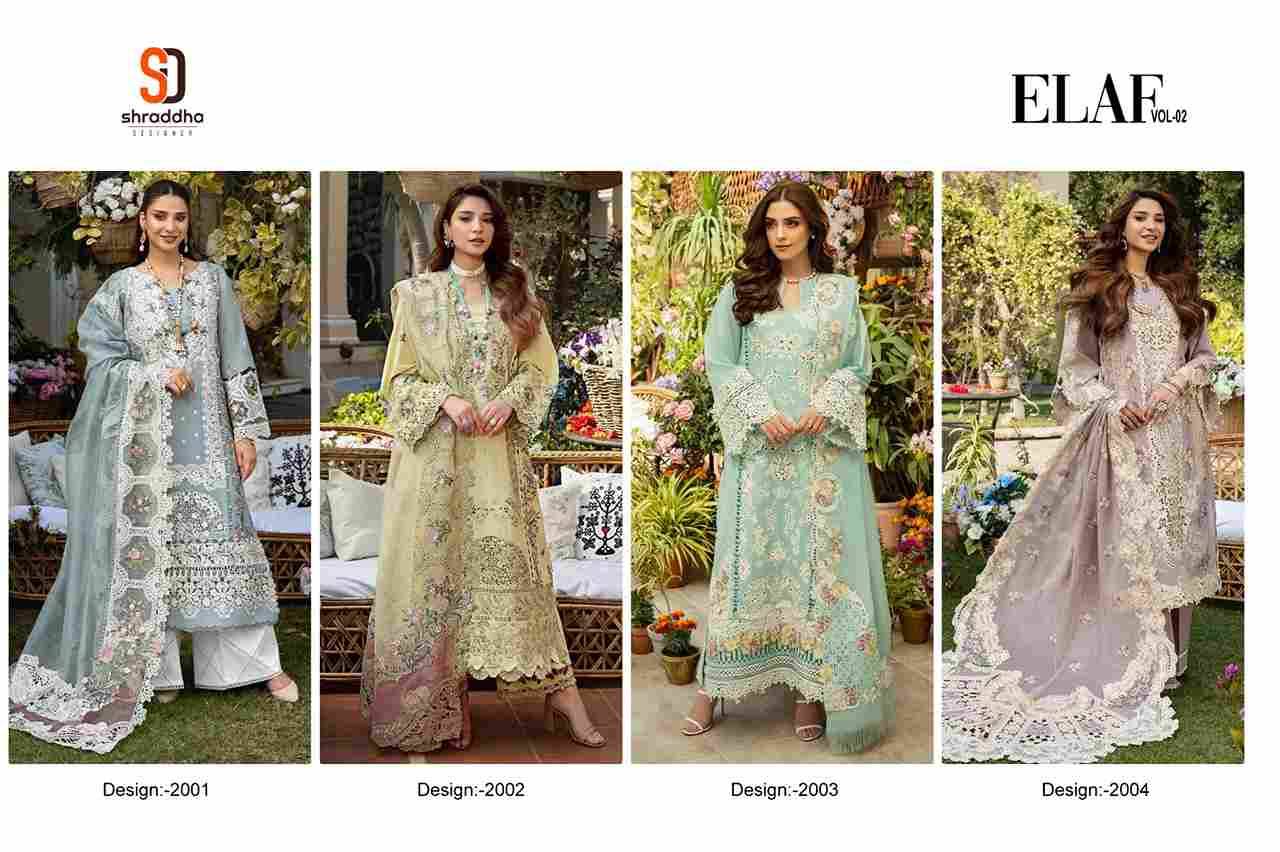 Elaf Vol-2 By Shraddha Designer 2001 To 2004 Series Designer Pakistani Suits Beautiful Stylish Fancy Colorful Party Wear & Occasional Wear Pure Cotton Print Embroidered Dresses At Wholesale Price