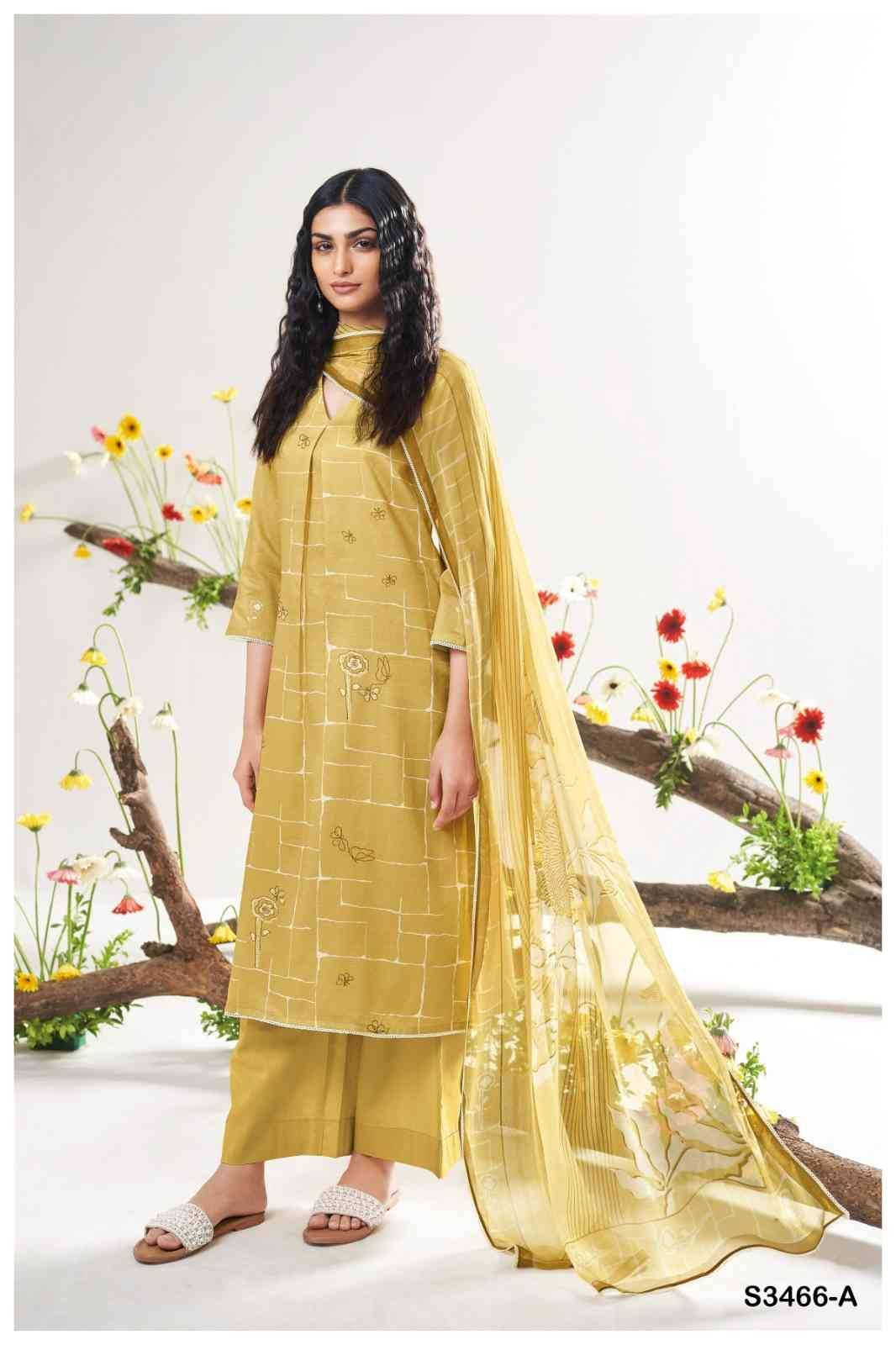 Eelee-3466 By Ganga Fashion 3466-A To 3466-D Series Beautiful Festive Suits Colorful Stylish Fancy Casual Wear & Ethnic Wear Pure Cotton Jacquard Dresses At Wholesale Price