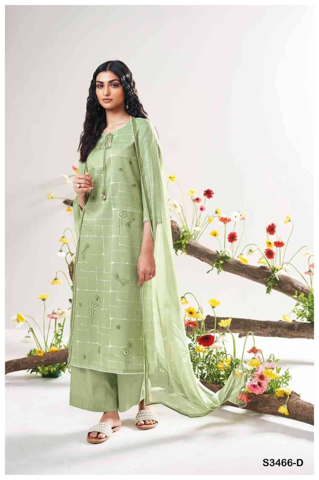 Eelee-3466 By Ganga Fashion 3466-A To 3466-D Series Beautiful Festive Suits Colorful Stylish Fancy Casual Wear & Ethnic Wear Pure Cotton Jacquard Dresses At Wholesale Price