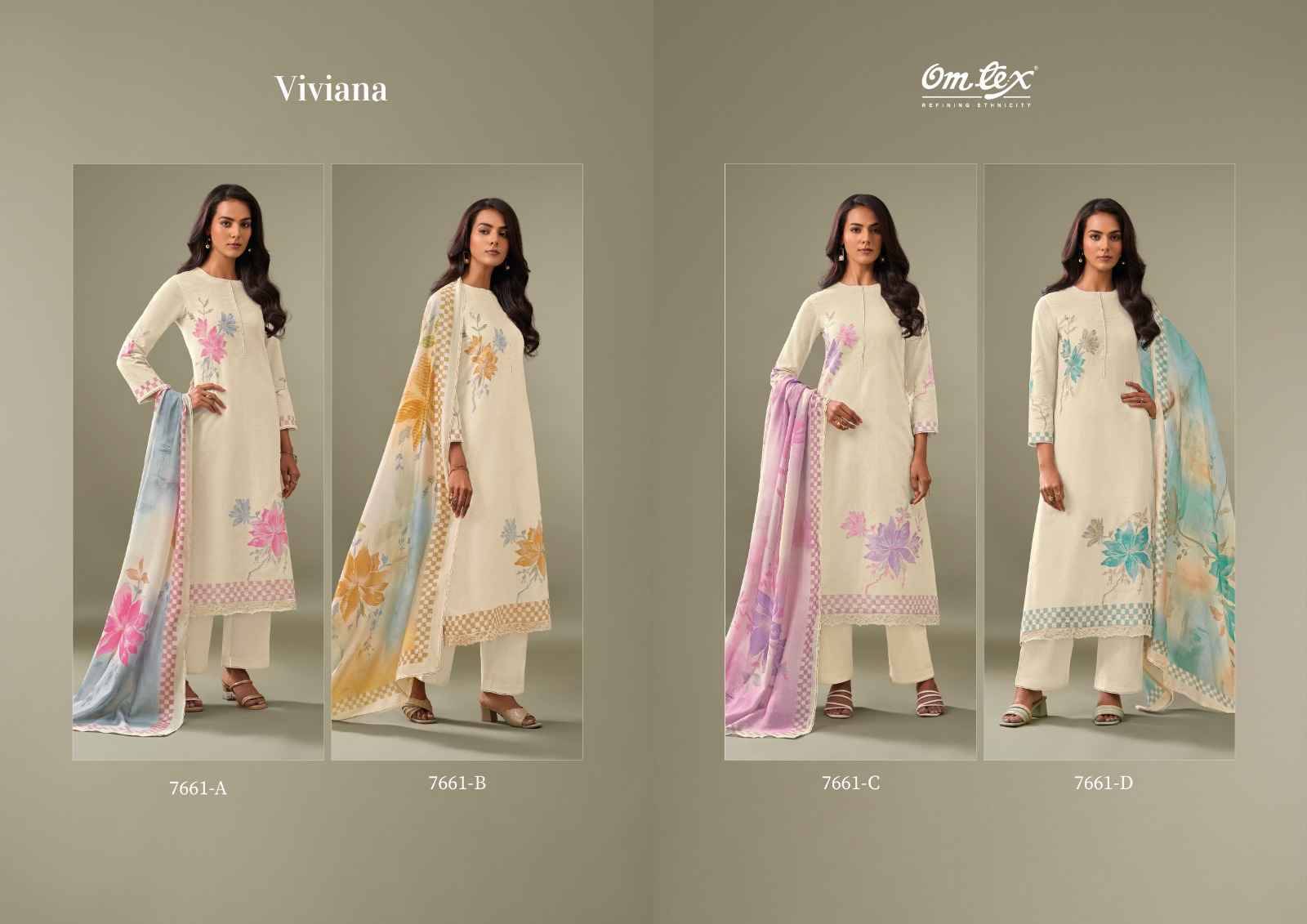 Viviana By Om Tex 7661-A To 7661-D Series Beautiful Suits Stylish Fancy Colorful Party Wear & Ethnic Wear Cotton Silk Jacqaurd Dresses At Wholesale Price